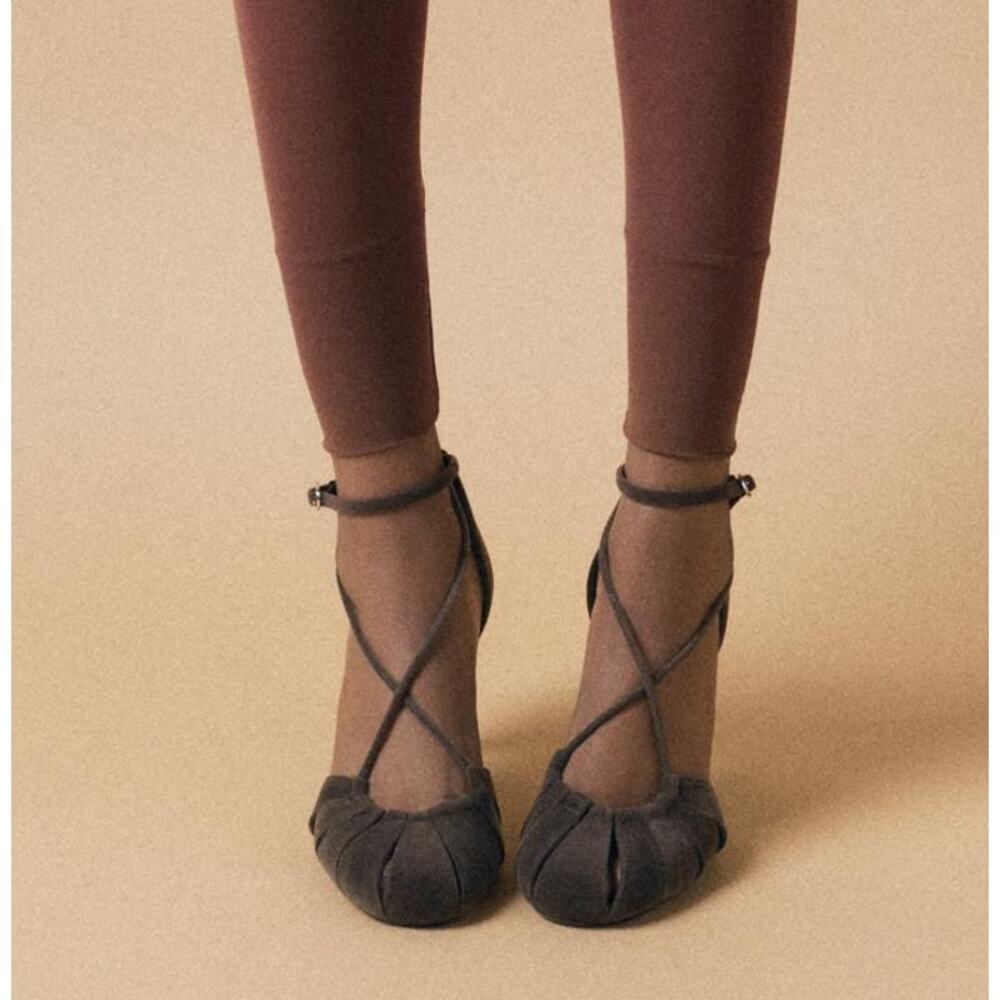 Zara NWT Brown Velvet Cross Strap Balletcore Heels 7.5 - Picture 12 of 16